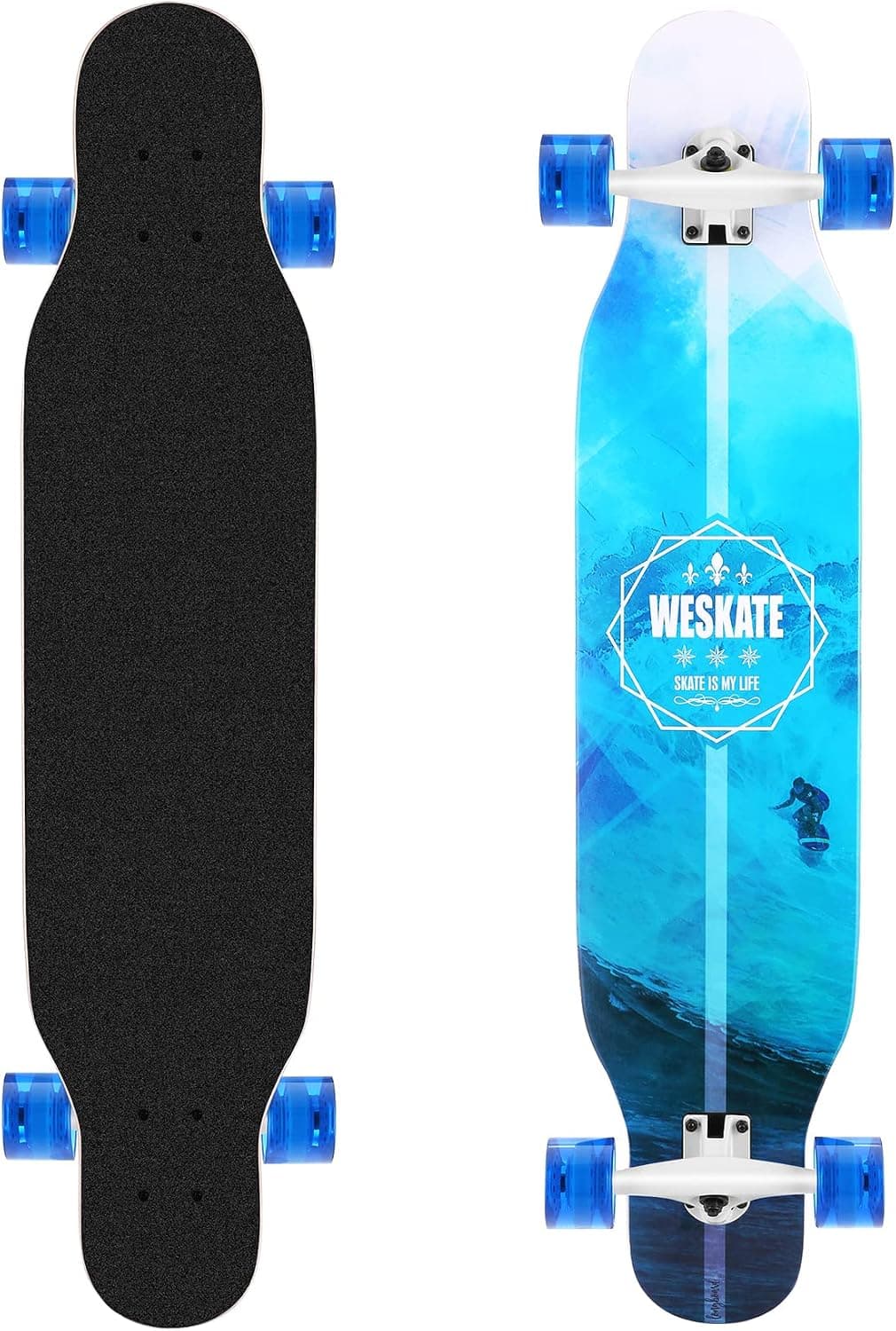 WeSkate Longboards 42" Skateboard for Teen Girls Adults Beginners, Complete Skateboard with ABEC-9 Bearings, 8-ply Maple Drop-Through Freeride Skateboards Cruiser with Tool