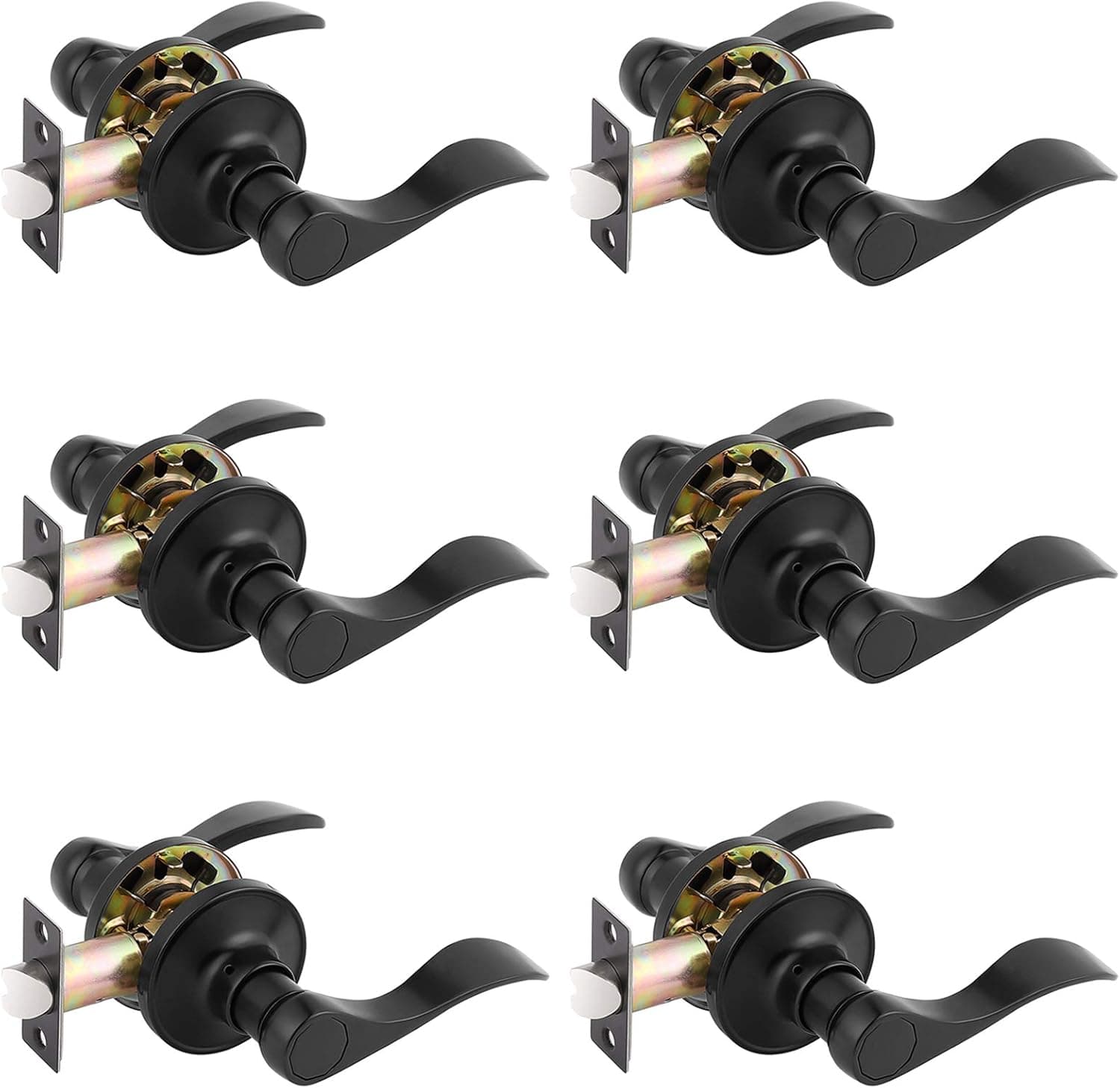 Gobrico 6 Pack Wave Style Passage Levers Interior Door Handles in Matte Black Hallway/Closet Door Locksets