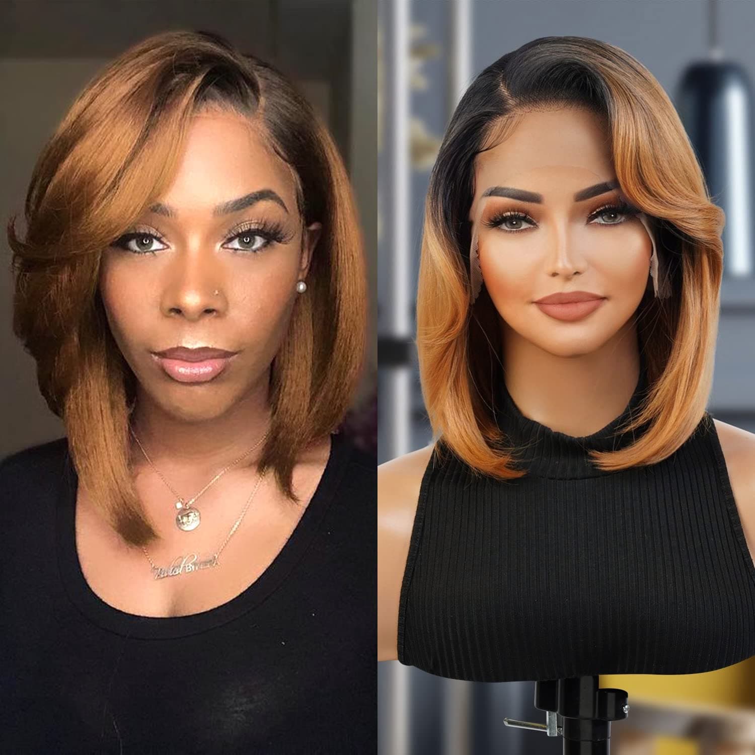 GLAM21USA The Stylist HD LACE Front Wig 13X6 Transparent Lace Frontal Wigs 12 Inch Human Hair Blend Pre Plucked Swiss Lace Long Heat Friendly Synthetic Wig - Sheree (Neutral HD Lace, OET1B/27)