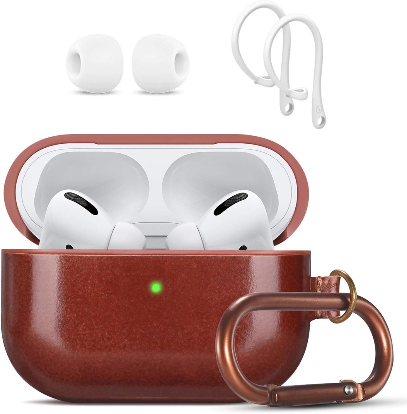 Airpods Pro Case Leather, Protective Airpods Case Cover for Apple Airpods 3, Genuine Leather Case for Airpods Pro with Keychain [Front LED Visible] Headphone Cases for AirPods Pro Charging Case