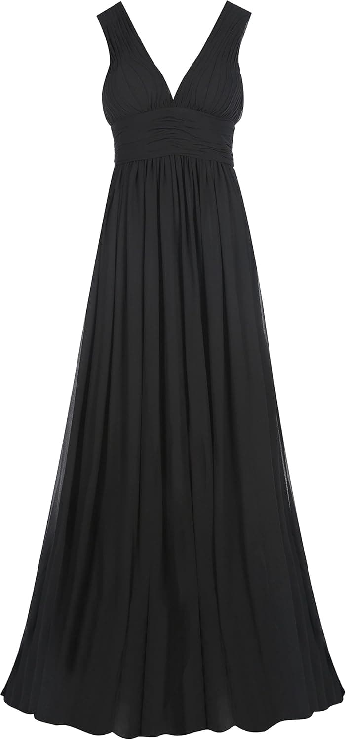 Tanpell Womens V Neck Pleats Simple Evening Prom Dress