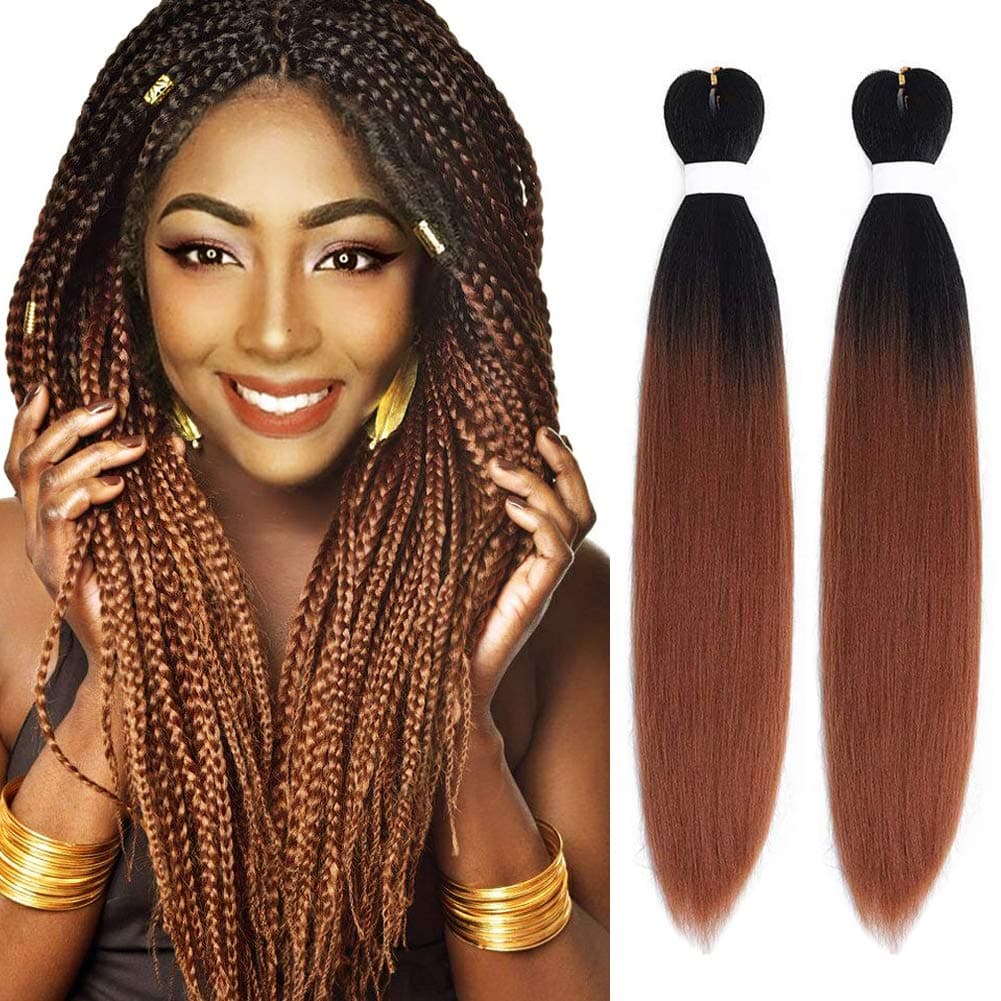 Ombre Braiding Hair Pre Stretched Yaki Straight Crochet Hair 24 Inch Synthetic Fiber Black to Blonde Hair Extensions 6 Packs (T1B/30#)