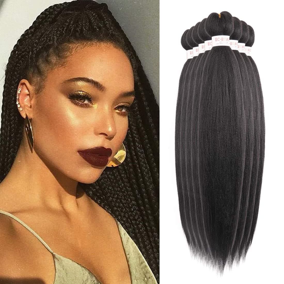 Pre Stretched Braiding Hair Natural Black - 26''8 Packs Atural Braid Crochet Hair Hot Water Setting Professional Soft Yaki Texture (26", 1#)