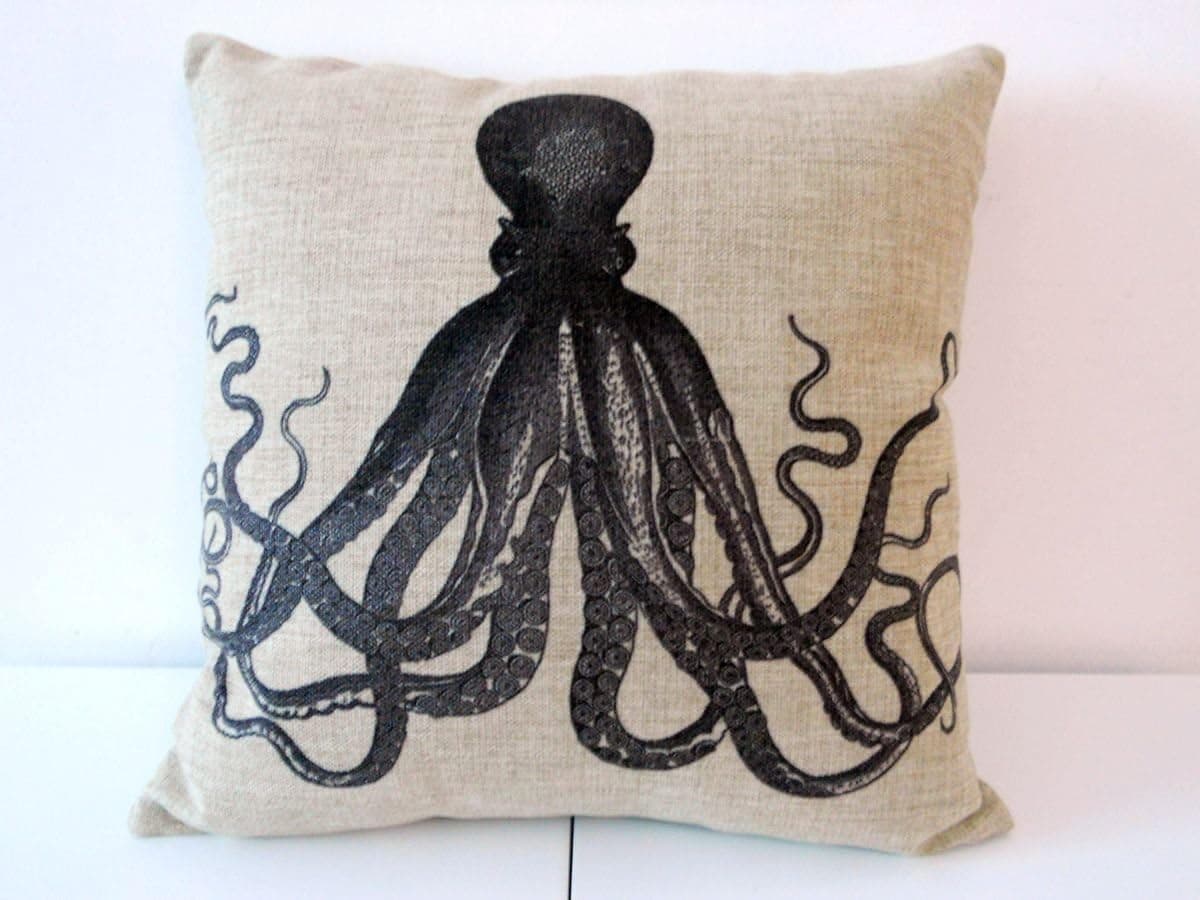 Decorbox Cotton Linen Square Throw Pillow Case Decorative Cushion Cover Pillowcase for Sofa Octopus 18 "X18 "