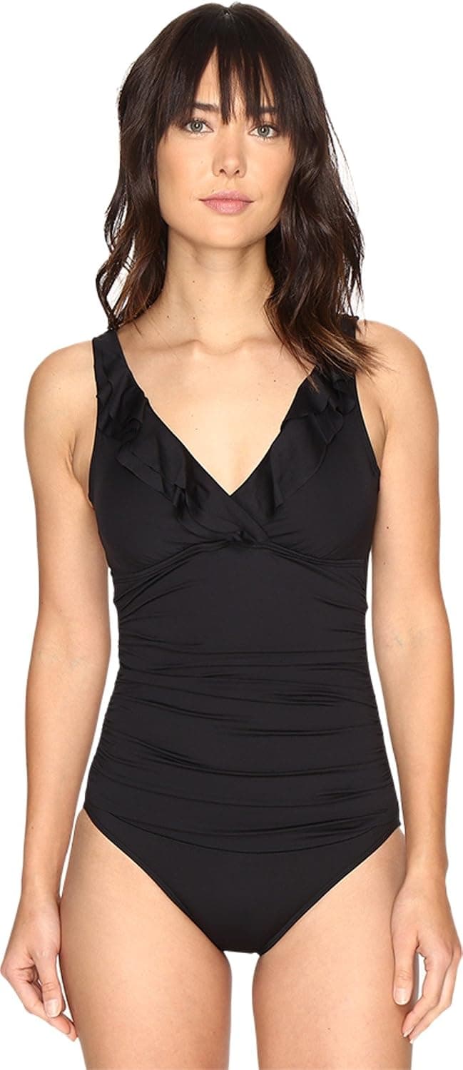 LAUREN RALPH LAUREN Women's Beach Club Slimming Underwire One Piece Swimsuit LR7DB10 10 Black