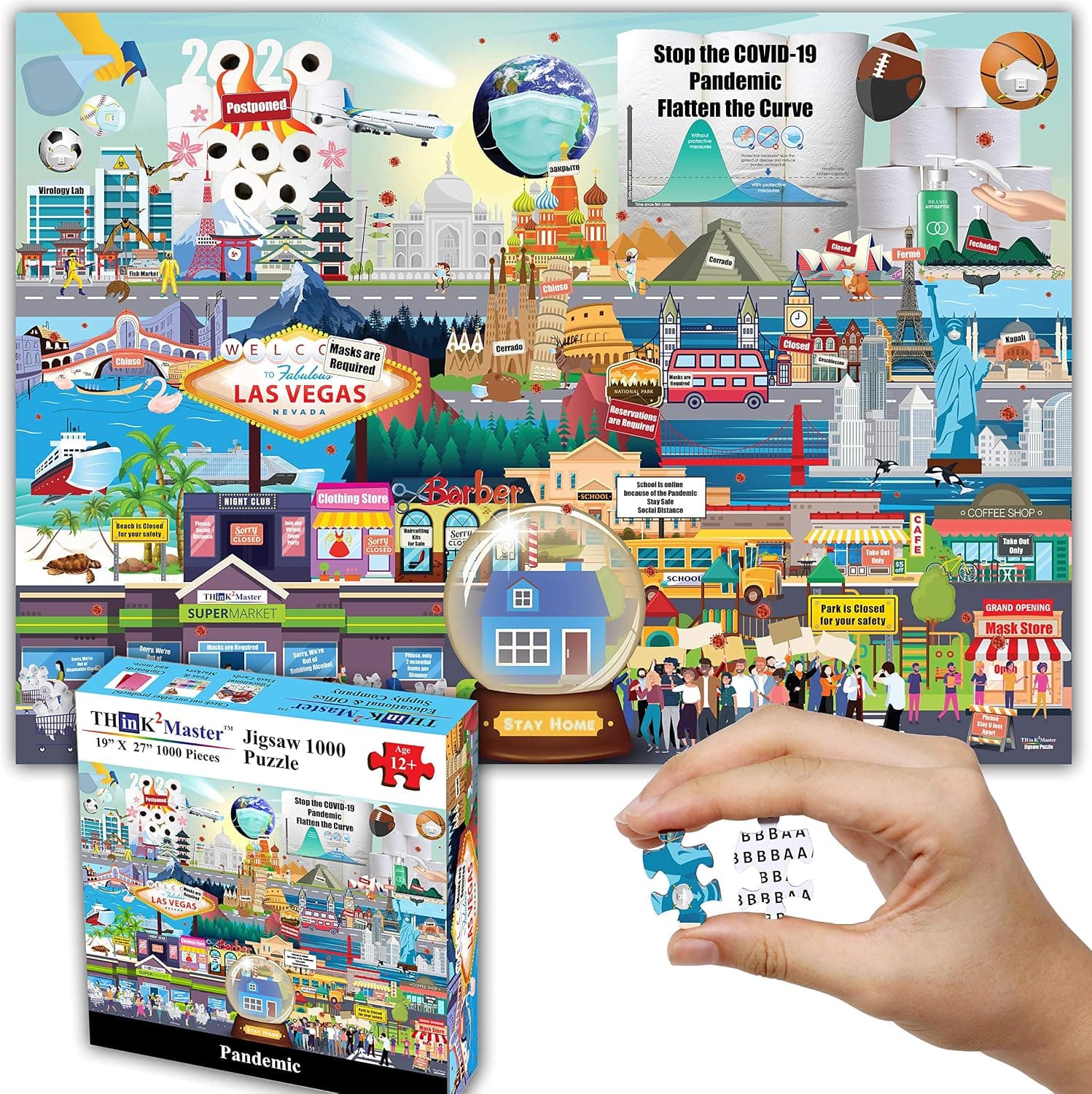 Think2Master Pandemic 1000 Pieces Jigsaw Puzzle' for Kids 12+. Great Gift for Friends & Family. Shows The Events of 2020 & 2021 Including Toilet Paper Shortage, Protest, face mask Size: 26.8” X 18.9”