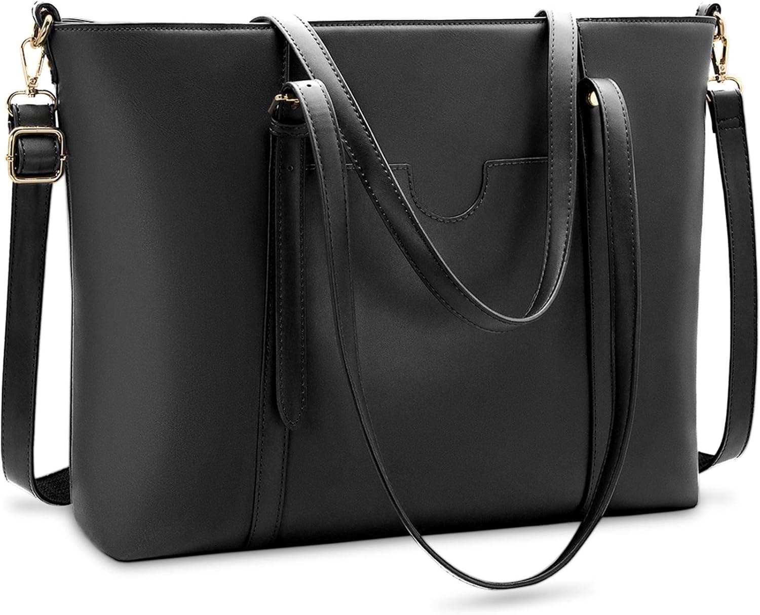 Laptop Bag for Women Lightweight Leather Work Tote Waterproof Business Office Computer Bag for 15.6 Inch Laptop & Tablet Professional Large Capacity Briefcase Handbag Shoulder Bag Black