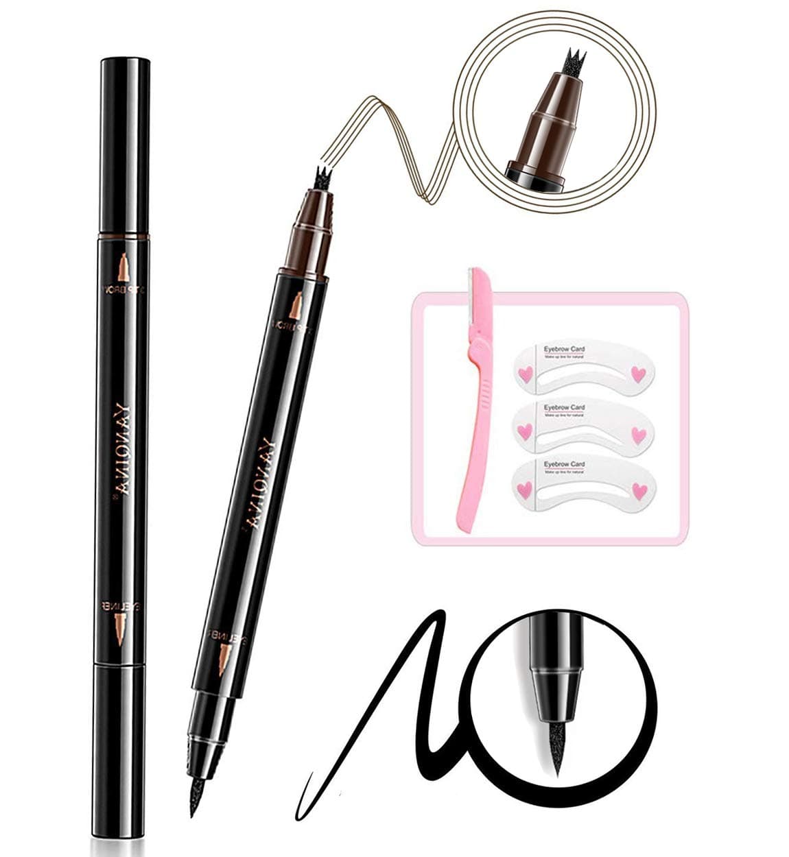 Double-end Eyebrow pencil & Eyeliner pen,2 in 1 Microblading Eyebrow Pencil Makeup Long Lasting Waterproof & Smudgeproof Natural Looking Brows (Dark Brown)