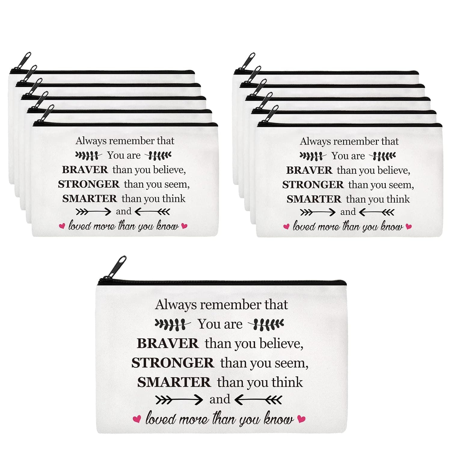 Yahenda 20 Pieces Inspirational Gifts for Women Girls, Encouragement Gifts Inspirational Quotes Cosmetic Bags with Zipper Birthday Gift for Friend Sister Daughter Travel Makeup Bag (You Are Braver)