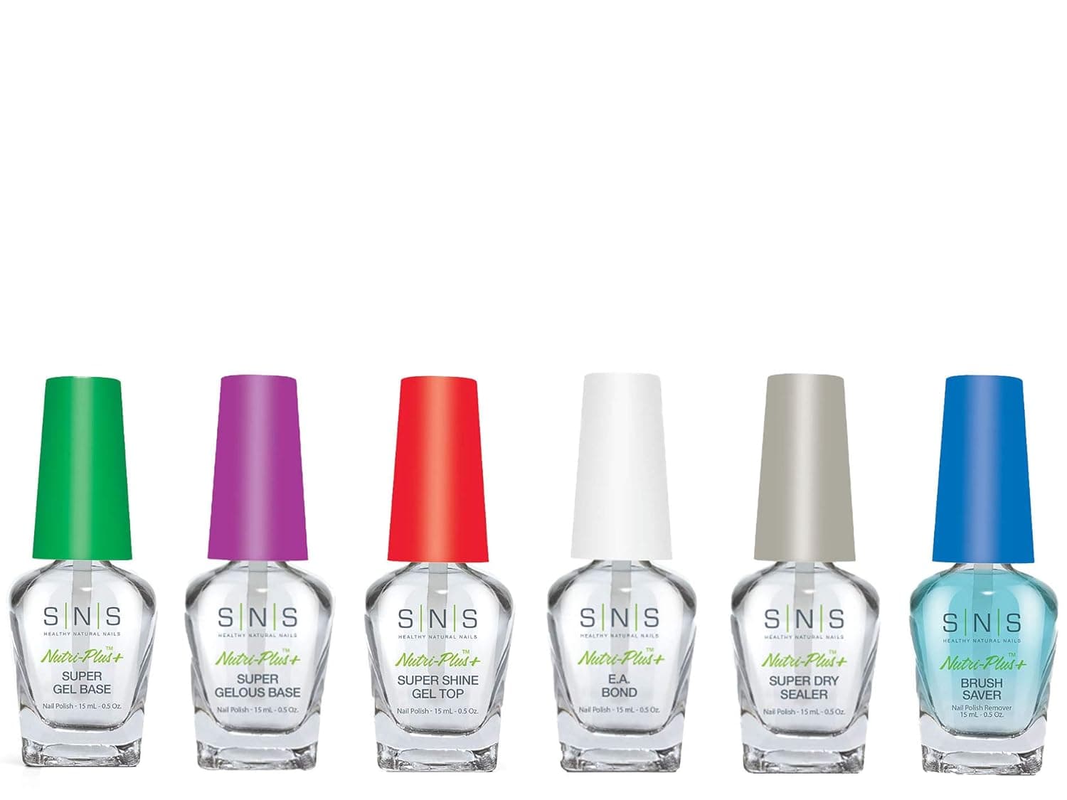 SNS Gel dipping powder (set of 6) Gel Base, Gelous Base, Gel Top, EA Bond, Sealer Dry, Brush Saver (0.5 oz)