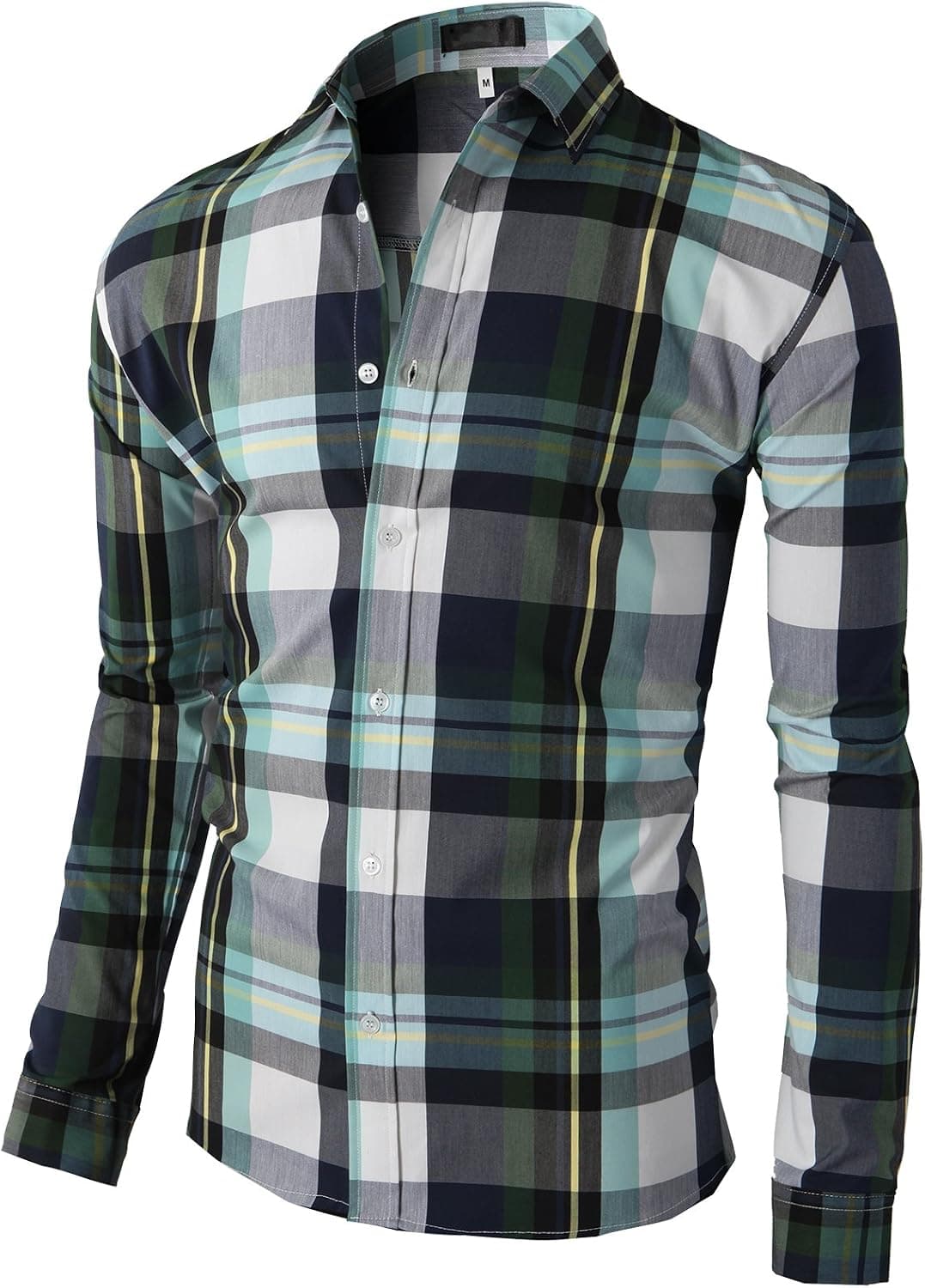 H2H Mens Casual Slim Fit Button Down Plaid Check Patterned Shirts Various Styles
