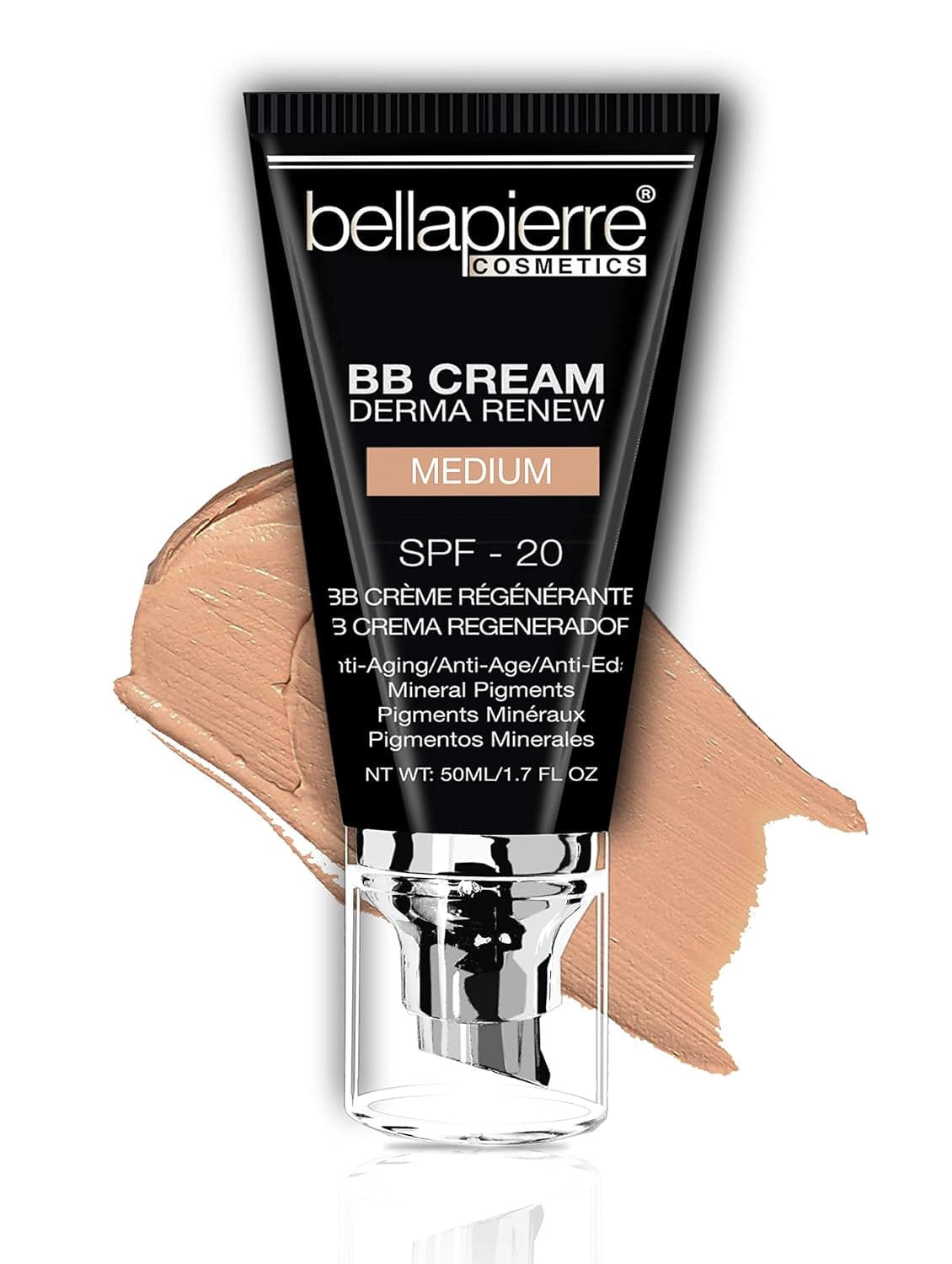 bellapierre BB Cream with SPF 20 - Tinted Sunscreen, Concealer, Foundation, & Moisturizing Face Cream | New & Improved Formula + Pump Top Applicator | Non-Toxic & Paraben Free | 1.7 Oz - Medium
