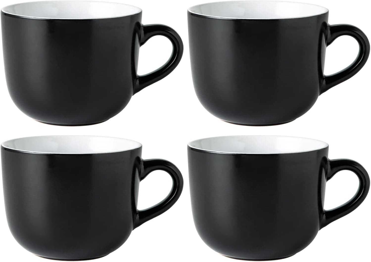GBHOME Jumbo Soup Mugs with Handles, 24 Oz Large Coffee Mugs Set of 4, Ceramic Soup bowls for Coffee,Cereal,Snacks,Salad,Noodles etc Soup Cups,Microwave&Dishwasher safe,Matte Black-White Inside