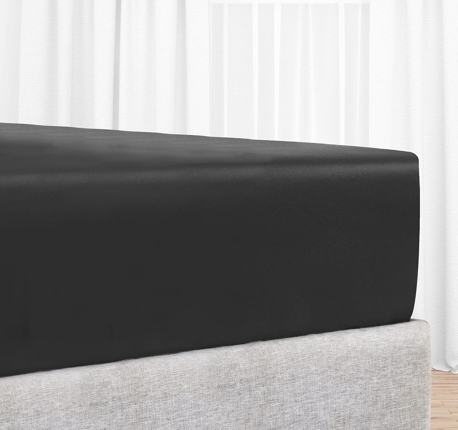 Fitted Sheet California King Soft, 100% Cotton, 400 Sateen, No Pop-Off Elastic, Deep Pocket, Durable Bedding, Fitted Sheet with Head & Foot Tags (California King, Black)
