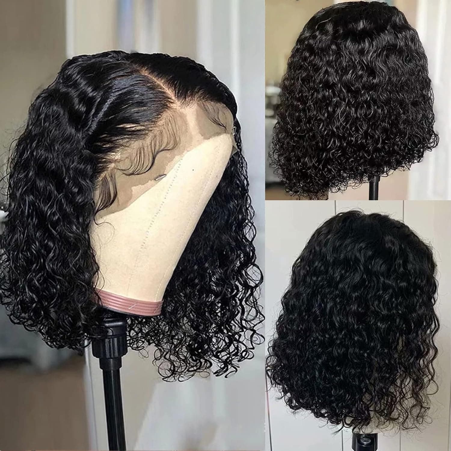 Bob Wig Human Hair Short Curly 13x4 Transparent Lace Front Wigs For Black Women Human Hair 10inch Glueles Deep Wave HD Lace Frontal Wig Pre Plucked With Baby Hair Natural Hairline 150% Density