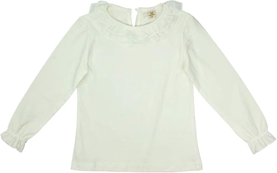 Toddler Baby Girl White Long Sleeve Plain Tee Shirts Tops Uniform