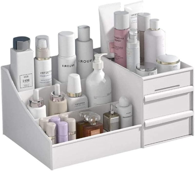 DADIWEY Makeup Organizer with Drawers, Large Capacity Desktop Cosmetic Storage Box Organizer Container for Jewelry Lipstick Skin Care, Vanity Countertop, Bathroom Counter Holder (White)