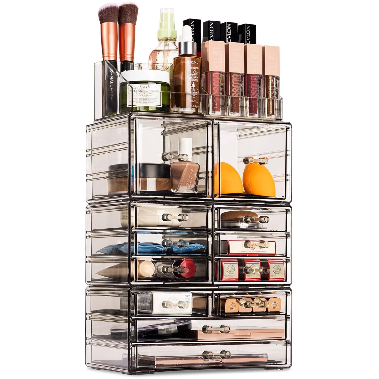 Sorbus Large Clear Makeup Organizer - Detachable Spacious Cosmetic Display - Jewelry & Make Up Organizers and Storage Tower - Makeup Organizer for Vanity, Bathroom, Dresser & Countertop - Black Jewel