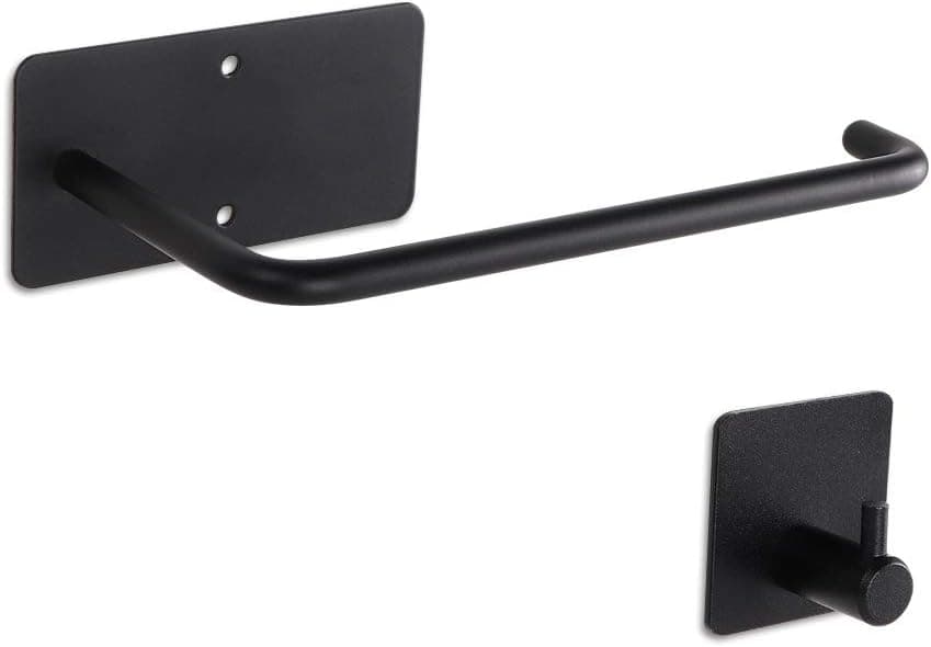 Stick on Wall Toilet Paper Holder, Drill Toilet Paper Stand, Space Saving Hanging Tissue Holder for Bathroom Kitchen Washroom (Black)