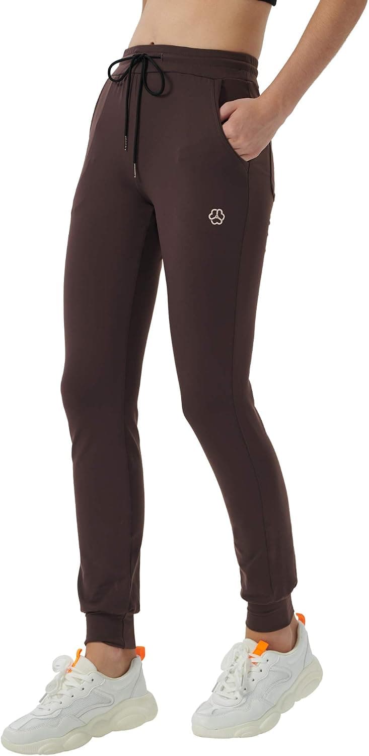 Zeronic Women's Active Yoga Sweatpants Workout Joggers Pants Sweat Pants with Pockets (Brown, Small)