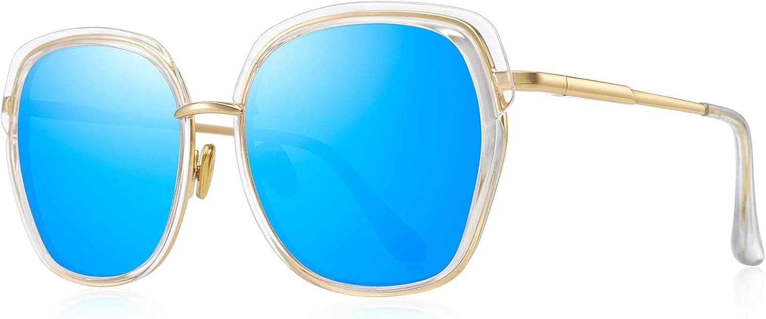 OLIEYE Vintage Oversized Shield Frame Women's Polarized Sunglasses Holiday Sunglasses for Women with Gift Box O6371