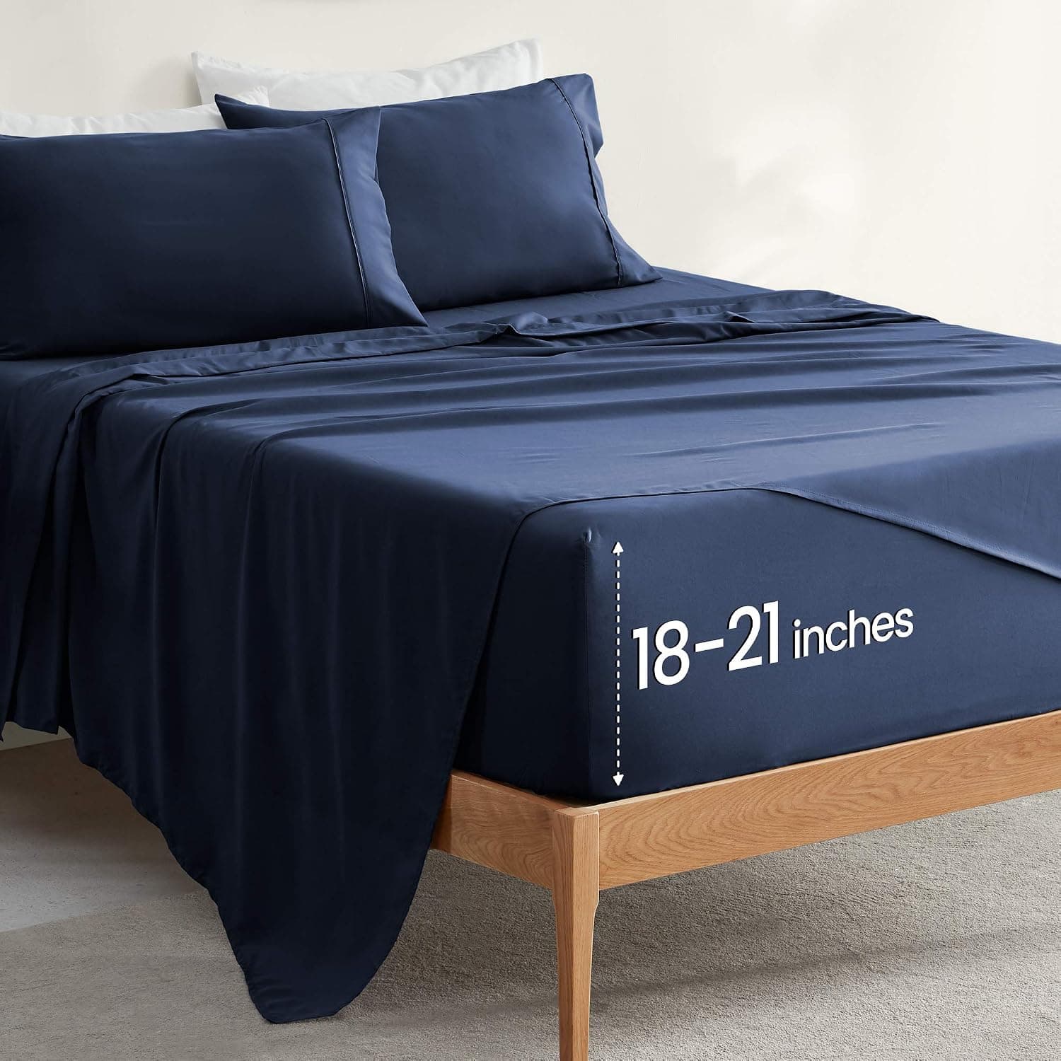 SLEEP ZONE Extra Deep Pocket King Sheet Set 4 Piece - Super Soft Brushed Microfiber Bedding Sheets Set Fits Deep Mattress Upto 21 inches (Navy, King)