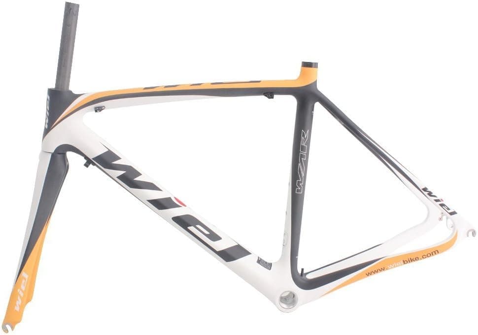 Wiel Carbon Fiber Bicycle Frame 700c 54cm Road Bike Frameset - 3k Matt Yellow White B111