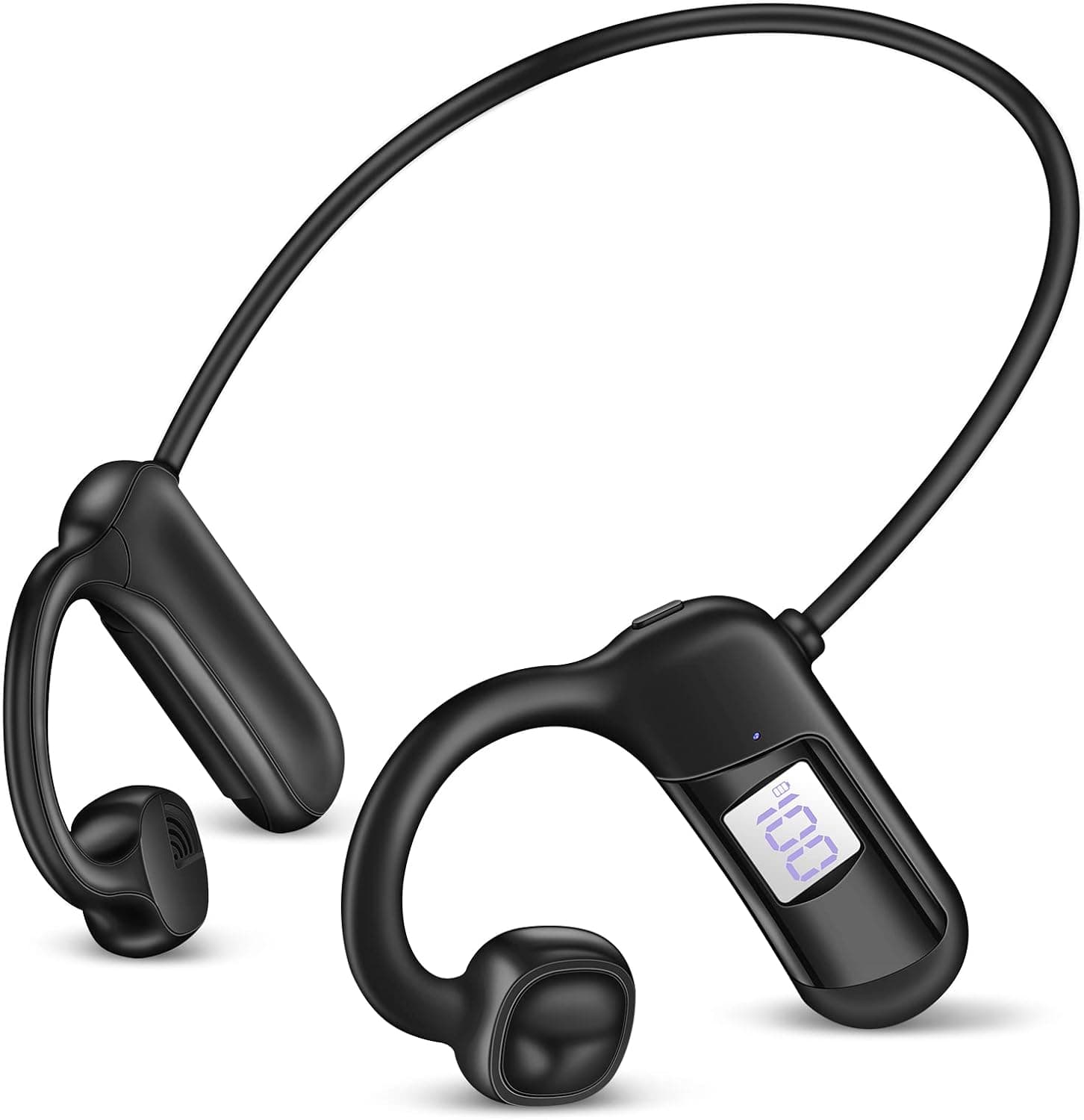 Bone Conduction Bluetooth Headphones, Open-Ear Wireless Headphones with Microphone, Sports Headset Power Display TF Card Slot Sweatproof Earphones for Outdoor, Running, Cycling, Driving, Gym-Black