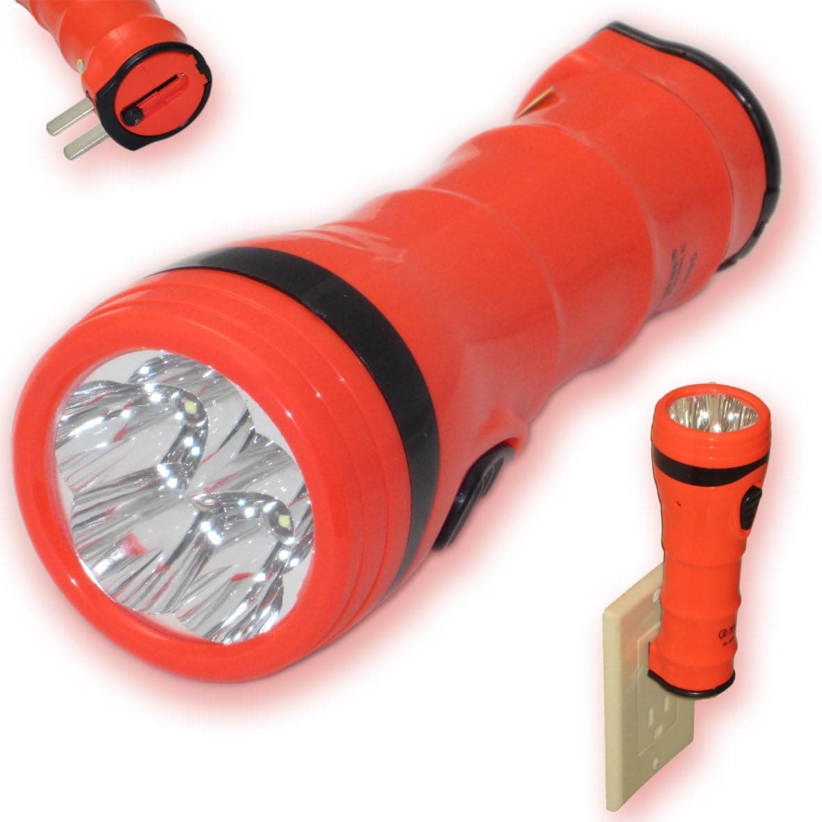 4 Pack Rechargeable Flashlight 5 LED Torch Ultra Bright Plug In wall Charge Camping