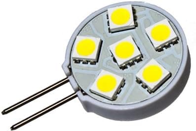 CBConcept 2XLEDG4SP6SMD-CW+C LED Disc Type G4 Base Lamp Side Pin with 6 High Power 5050SMD LEDs,With Cover, 12 Volt, JC G4 Bi-pin Bulb Replacement for RV Camper Trailer Boat Marine,0.8 Watt 75 Lumen - White Color (6000k) - 2 Bulbs