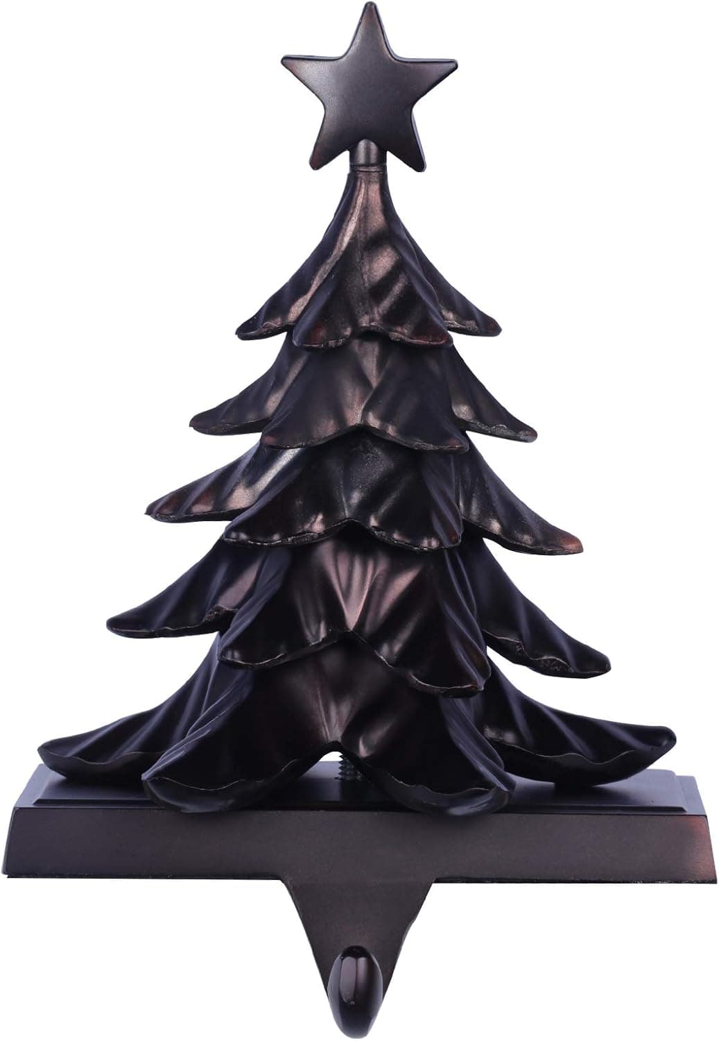 Fowecelt 3D Christmas Tree Stocking Hanger Metal Mantle Stocking Holders for Mantel Shelf Stand Christmas Holiday Decorations(Black)