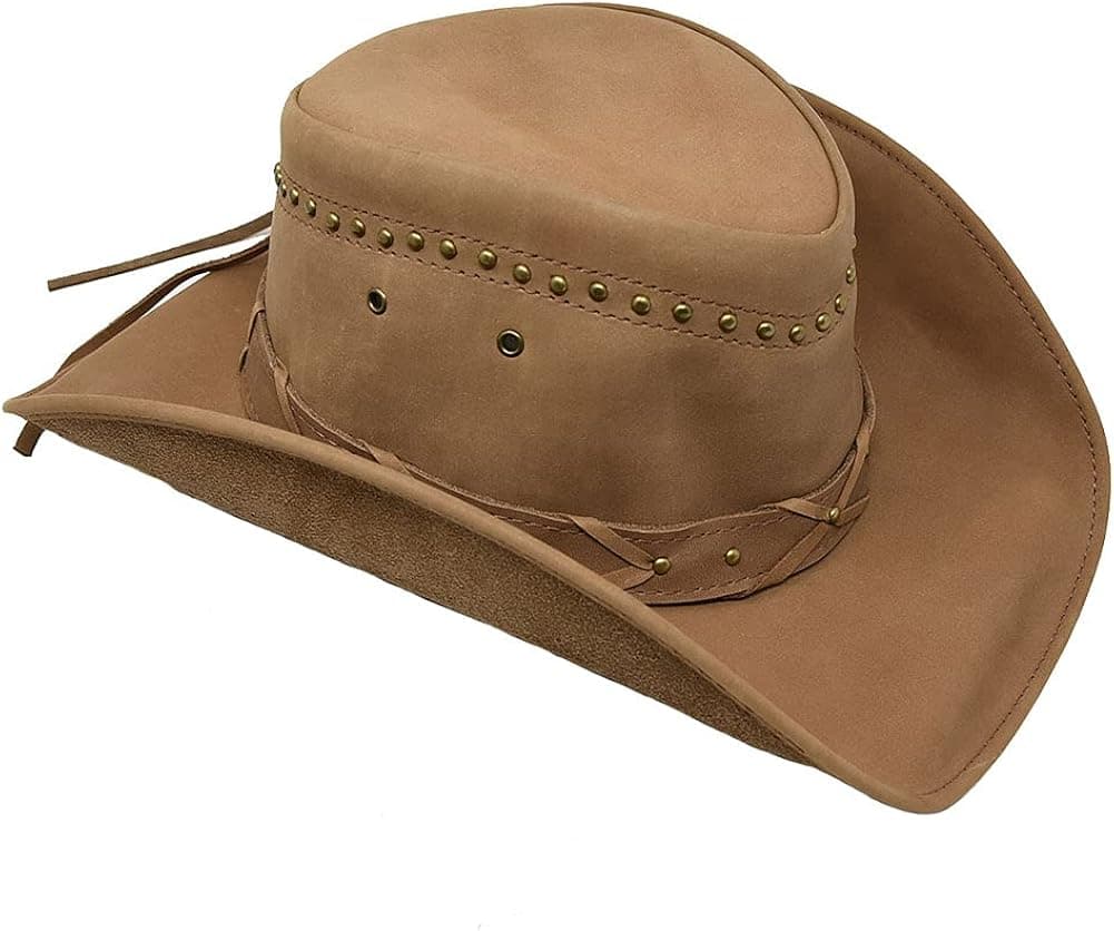 Montecarlo / Bullhide Hats Bullhide Burnt Dust Genuine Leather Outback Cowboy Hat, 3 3/8" Brim, Brown, Small