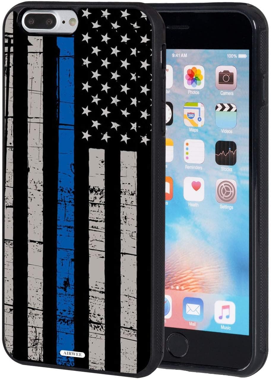 iPhone 8 Plus Case,AIRWEE Slim Anti-Scratch Shockproof Silicone TPU Back Protective Cover Case for iPhone 8 Plus 5.5 Inch,Weathered Thin Blue Line Flag