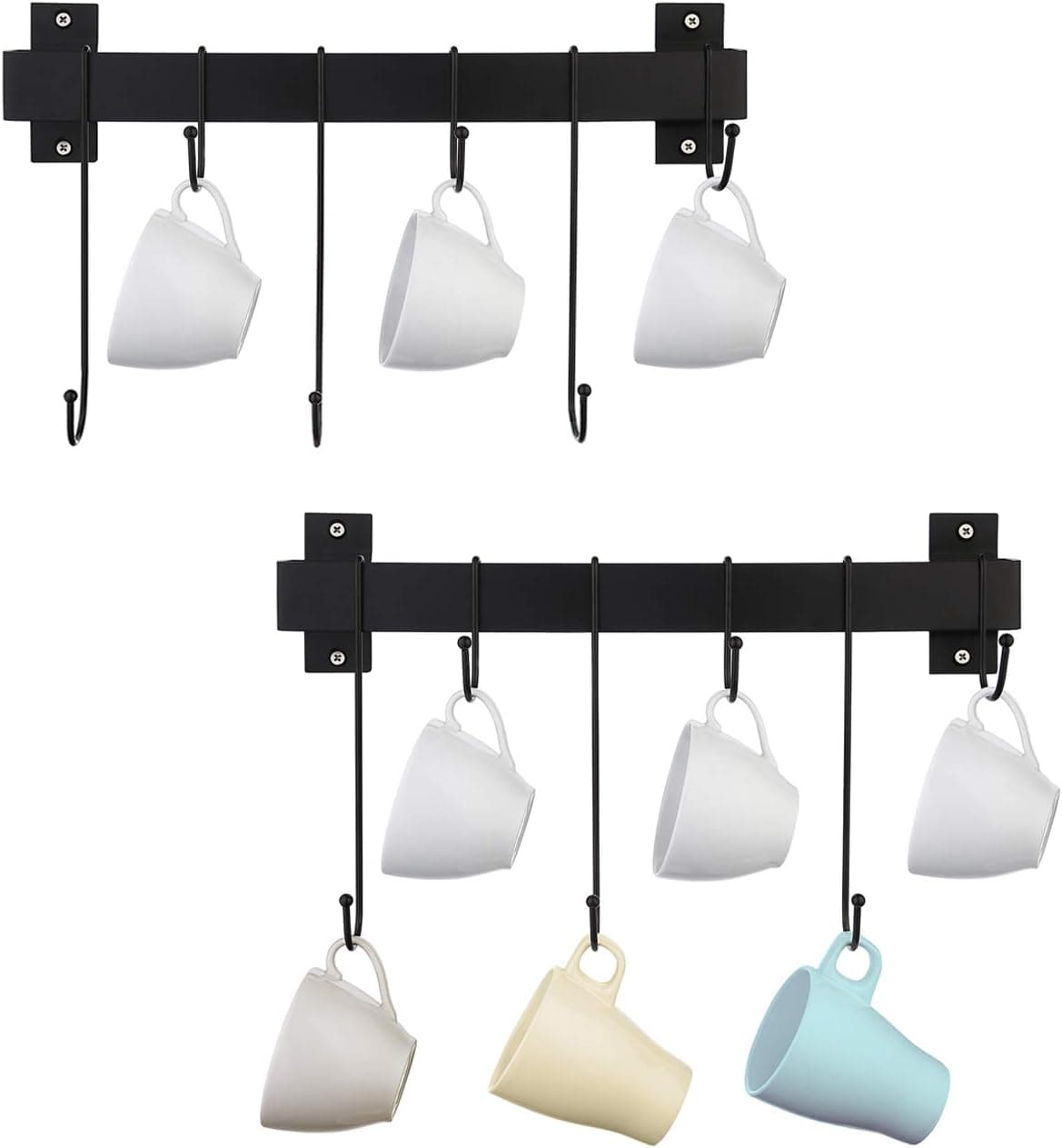 KES Coffee Mug Rack 17 Inches Coffee Mug Holder Wall Mounted Coffee Cup Holder with 6 Cup Hooks Coffee Bar Decor Matte Black 2 Pack, KUR217S43-BK-C1-P2
