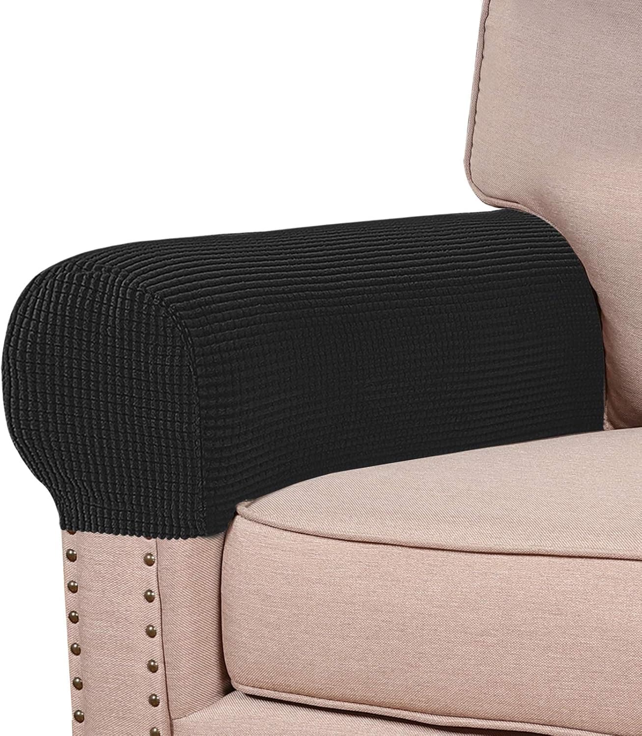 Turquoize Stretch Armrest Covers for Chairs and Sofas Couch Arm Covers for Sofa Spandex Jacquard Armrest Covers Anti-Slip Furniture Protector Washable Armchair Slipcovers for Recliner Set of 4, Black