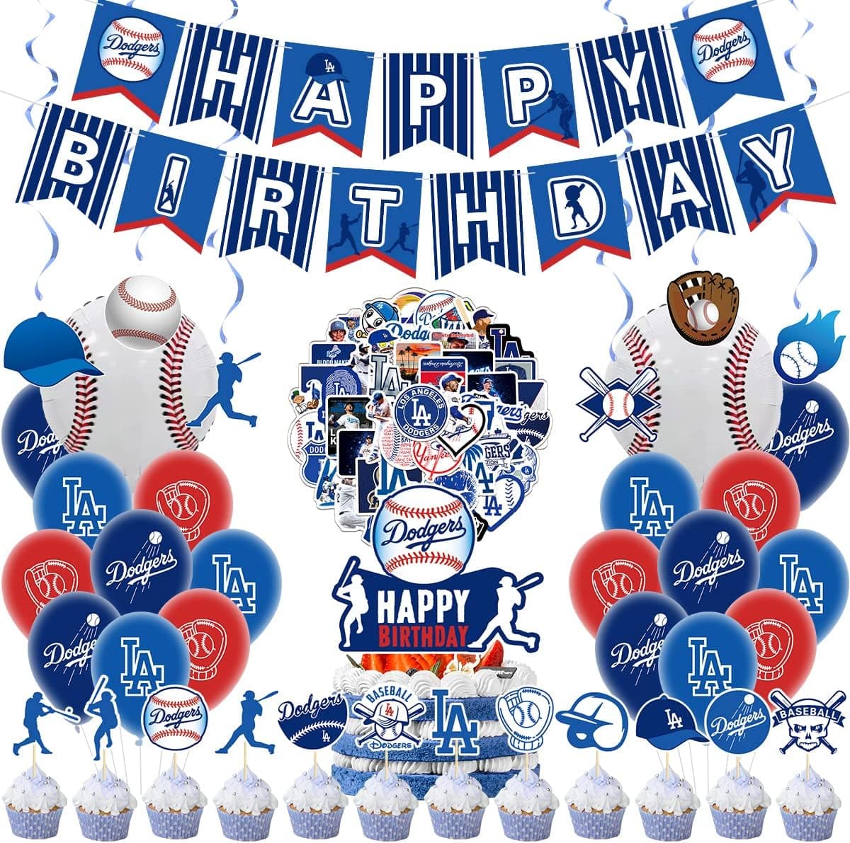 vaemnslleaad 90 Pcs Dodgers Theme Birthday Party Supplies Set, Los Angeles Party Decorations,Baseball Happy Birthday Banner ,Children Carnival Party Supplies Decoration