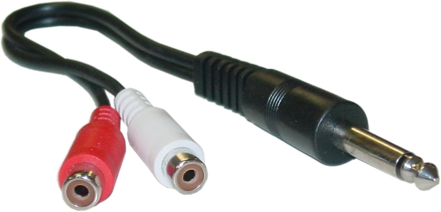 GadKo™ 1/4 inch Mono Phono to Dual RCA Adapter, 1/4 Mono Male to Dual RCA Female, 6 inch