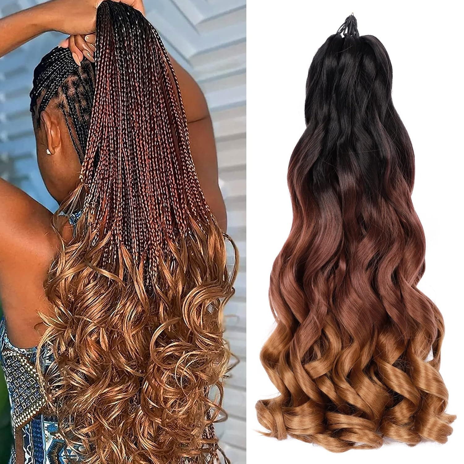 French Curly Braiding Hair 7 Packs 22 Inch Pre Stretched Braiding Hair Bouncy Loose Wave Crochet Braids for Black Women Spanish Curly Ends Synthetic Hair Extensions (7 Packs, 1B/33/30#)