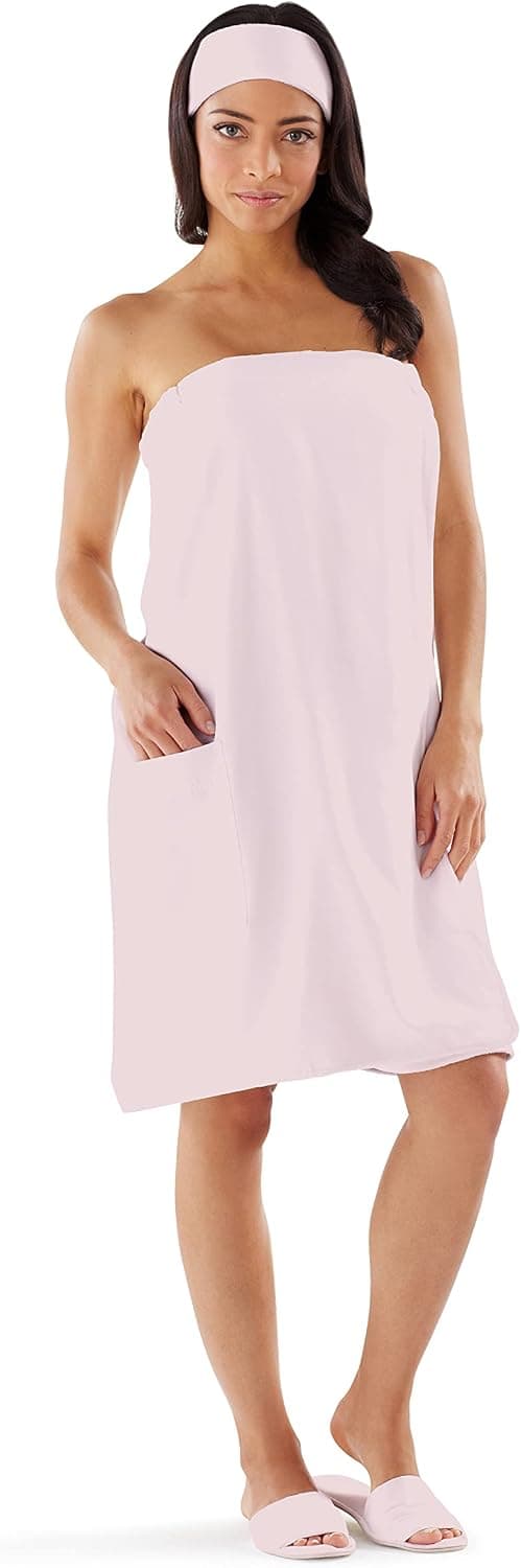 Women's Spa Wrap by Boca Terry - Microfiber Shower Robe, Bath Towel Wrap with Snaps - M/L, 2X Plus Size