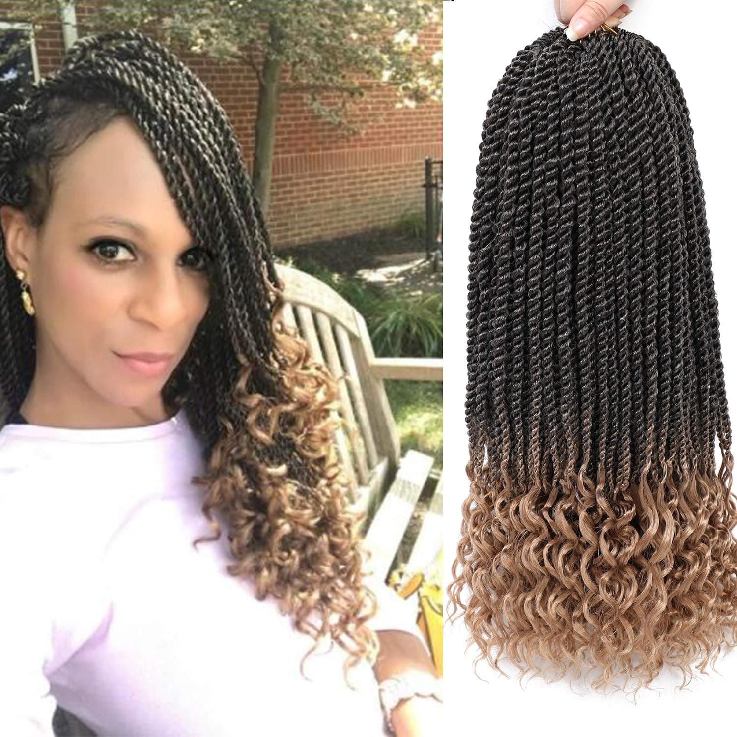 Callia Goddess Senegalese Twist Crochet Hair Curly Ends 16Inch 6 PACKS Crochet Braids Senegalese Twist Pre Looped Crochet Hair Extension 30 Strands/Pack (16Inch, T27)