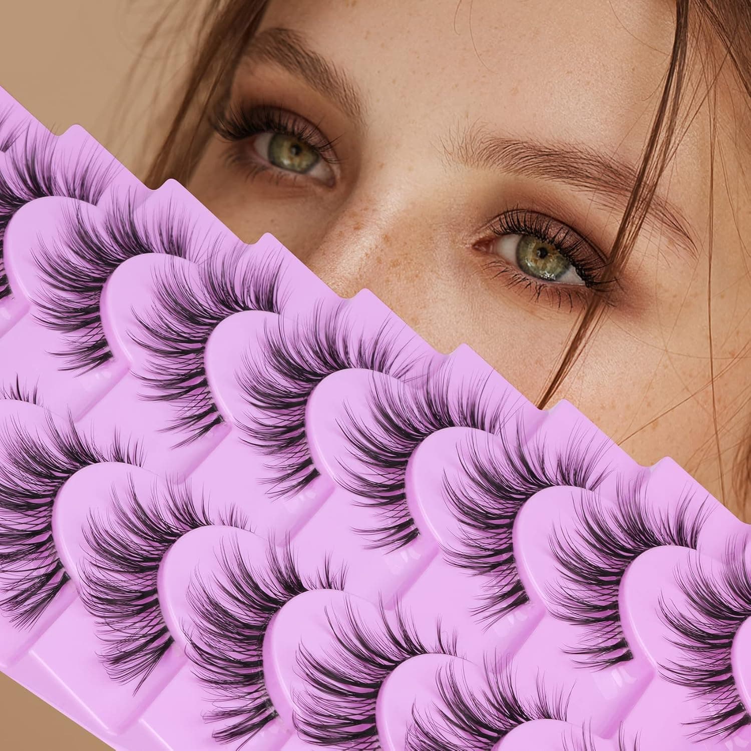 False Eyelashes Natural Look Wispy Spiky Fairy Clear Band Cat Eye lashes Strip 3D C Curl Korean Lightweight Short Lashes Pack 9 Pairs by Goddvenus