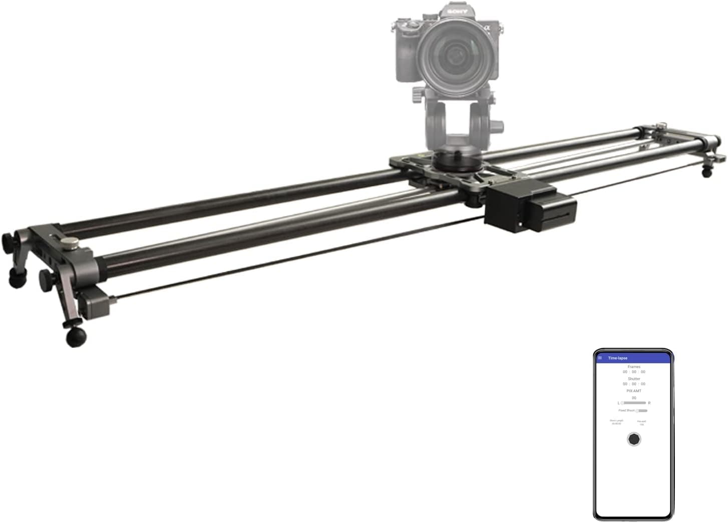 Motorized Camera Slider with App Control, WMF WHALE MAKES FUTURE 48'' Carbon Fiber Rail Camera Slider, 120° Panoramic Shot, Time Lapse Shot, Follow Focus Shot, Auto Round Trip Shooting