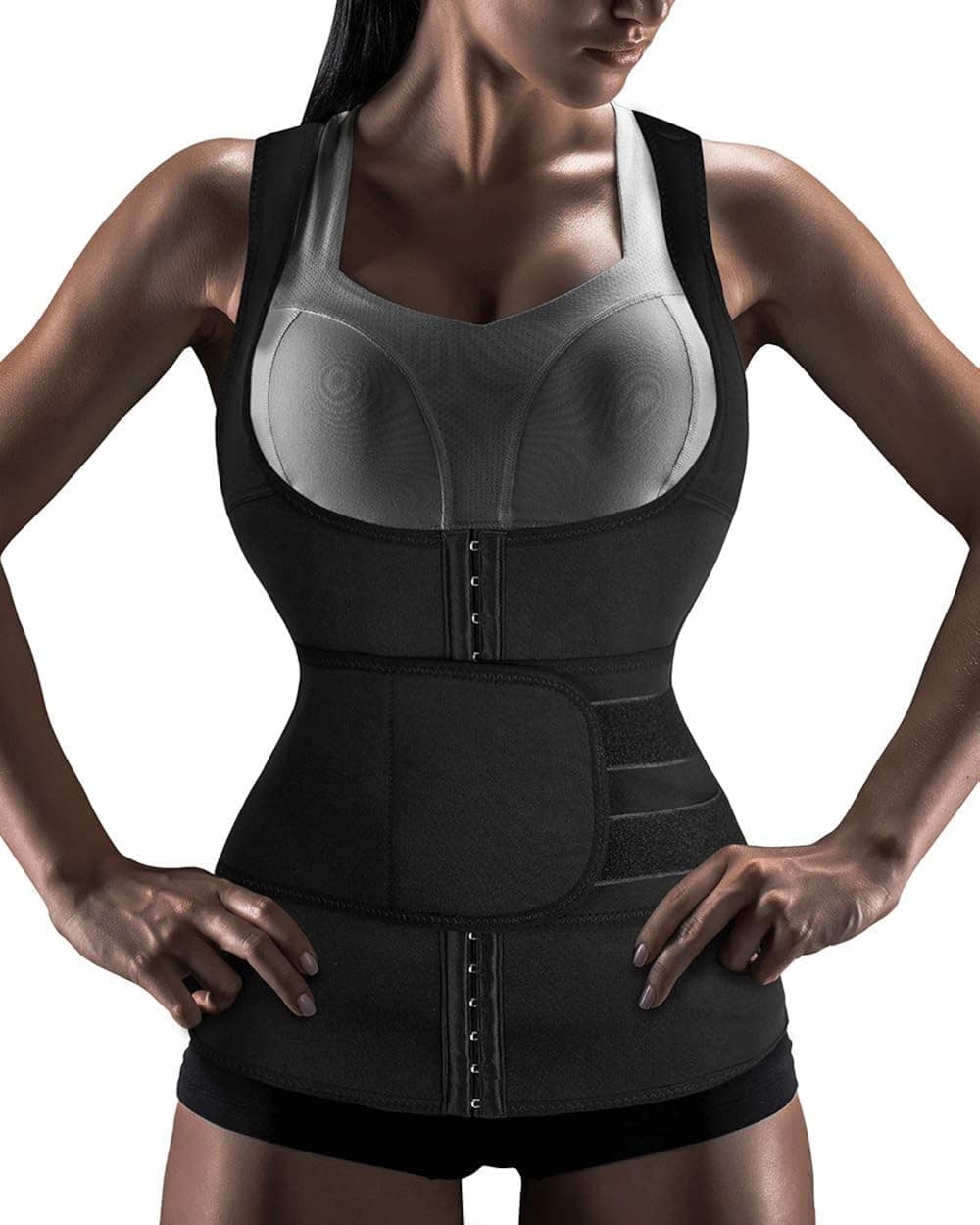 Dretasy Women Underbust Waist Trainer Corset Neoprene Workout Belly Cincher Trimmer Sauna Sweat Vest Belt with Hooks for Weight Loss (Black Sauna Sweat Vest, XL)