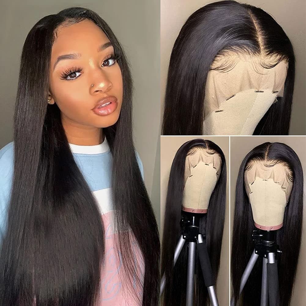 Futisma Straight Lace Front Wigs Human Hair 13x4 HD Transparent Lace Frontal Wigs for Black Women 150% Density Brazilian Straight Human Hair Wigs Pre Plucked with Baby Hair (18 Inch)