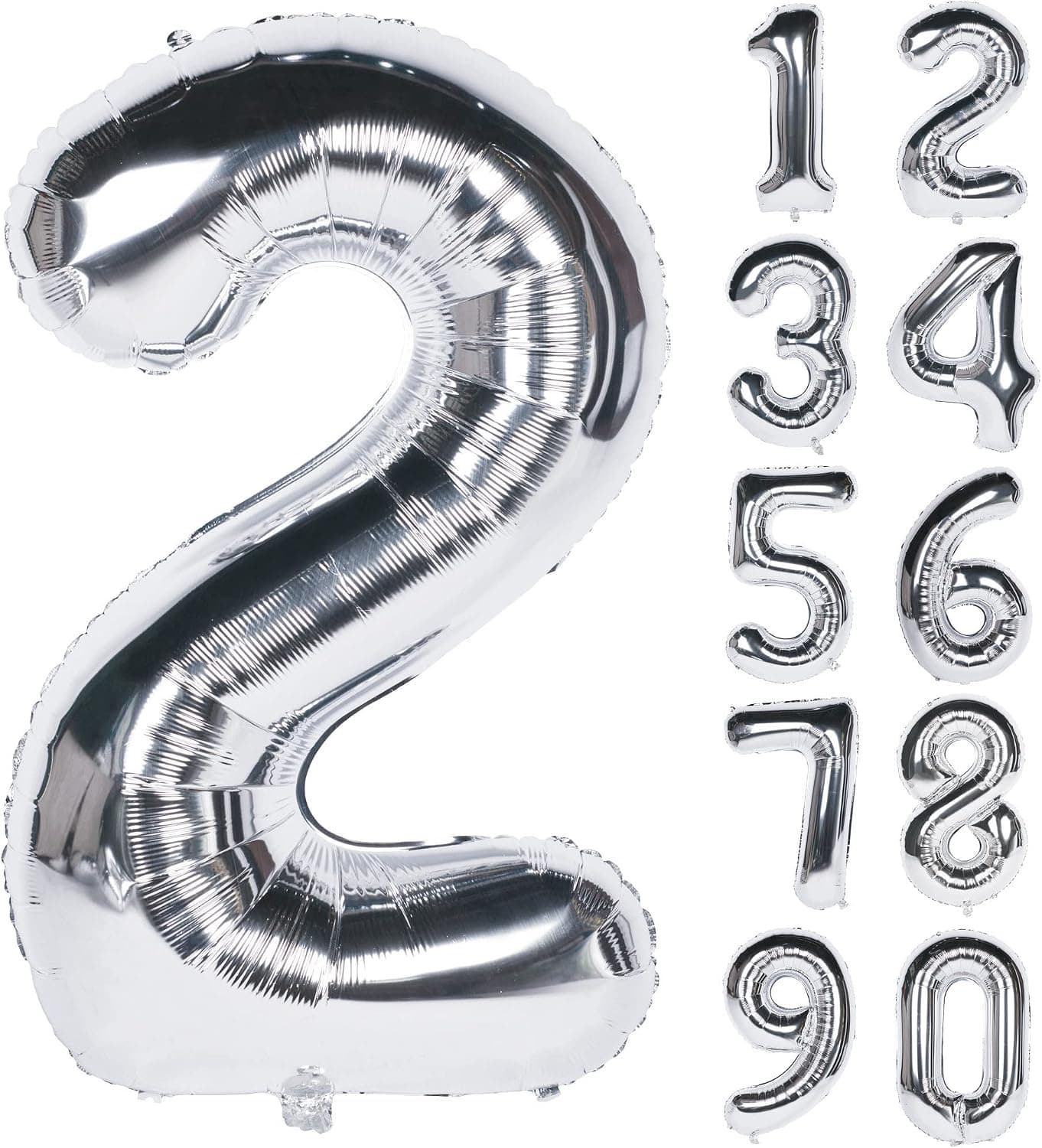 50 Inch Silver Number Balloons Large Big globos Digit numero Helium Foil Mylar Balloon Birthday Party Decoration (Silver 2)