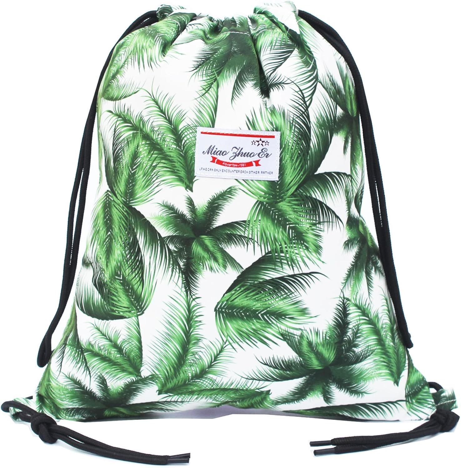 Alpaca Go Drawstring Bag Water Resistant Floral Leaf Lightweight Gym Sackpack for Hiking Yoga Gym Swimming Travel Beach (F)