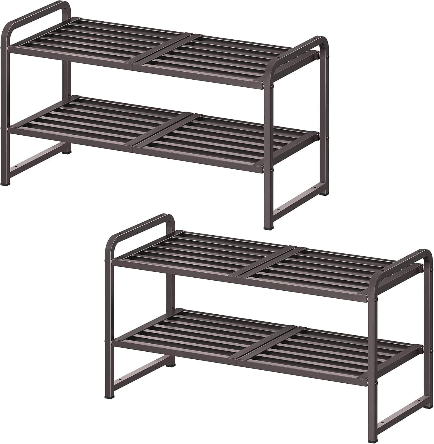 Simple Trending 2 Pack 2-Tier Stackable Shoe Rack, Shoe Shelf Storage Organizer, Bronze