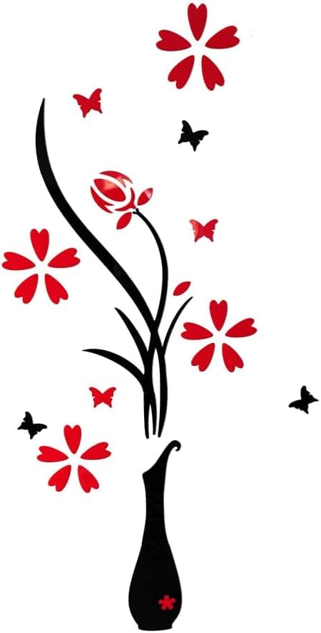 YQSDG DIY 3D Mirror Acrylic Wall Sticker Flower Vase Decal Butterfly Art Mural for Home Room Decor (S-15.75x31.5 inch)