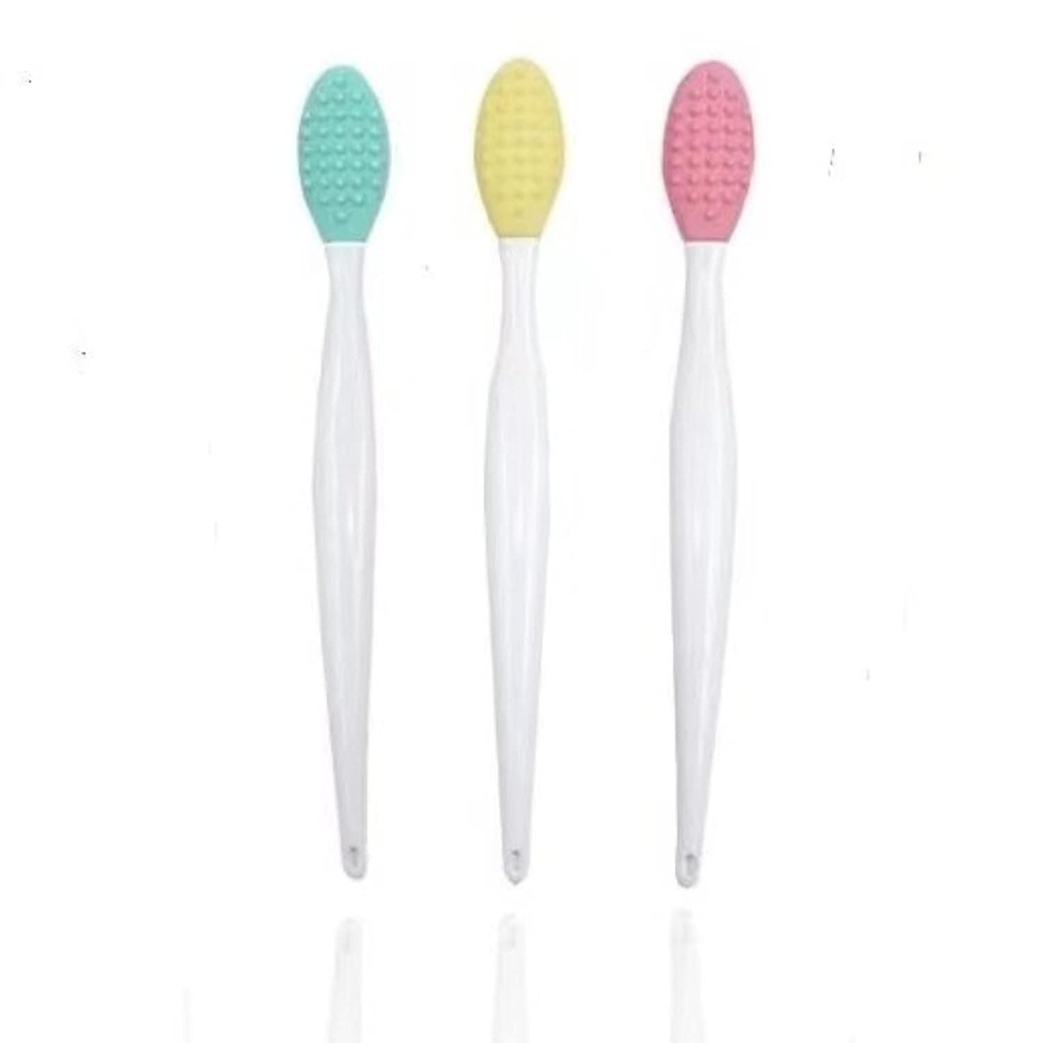 3 Pieces Silicone Exfoliating Lip Brush Tool Double-sided Soft Lip Brush for Smoother and Fuller Lip Appearance (Yellow, Mint Green, Pink)