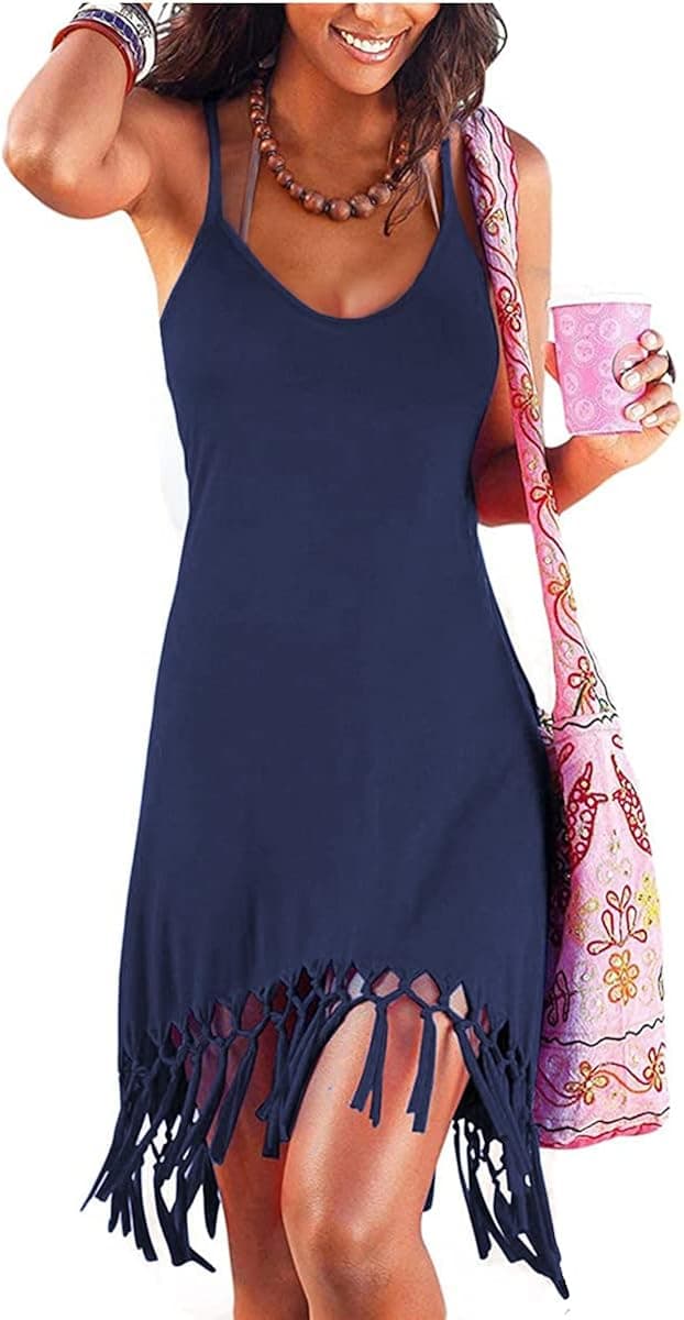 Women's Sundress 2023 Summer Casual Loose Maxi Dress Adjustable Spaghetti Strap Long Dress with Pockets
